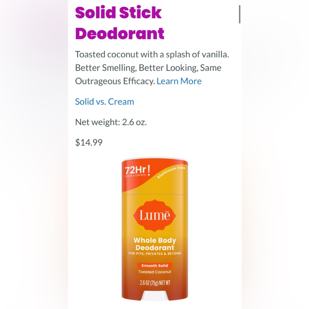 Brand New Lume Deodorant Stick